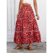 FCSE61009006 High waist bohemian seaside vacation skirt hollow lace patchwork large hem beach dress
