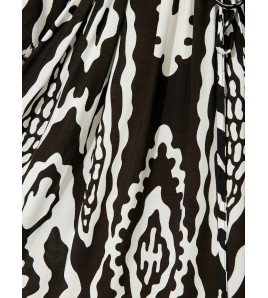 FCSE61010002 Cotton Three-Quarter Sleeve Waist-cinching Bohemian Resort Beach Dress