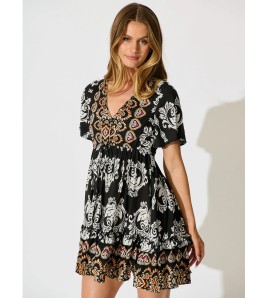 FCSE61010005 New style ruffled short skirt, rayon cotton, bohemian resort style dress