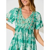 FCSE61010005 New style ruffled short skirt, rayon cotton, bohemian resort style dress