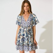 FCSE61010005 New style ruffled short skirt, rayon cotton, bohemian resort style dress