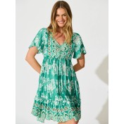 FCSE61010005 New style ruffled short skirt, rayon cotton, bohemian resort style dress