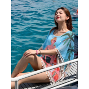 FCSE61011001 Chiffon Beach Sun Protection Clothing Women's Summer Swimsuit Outerwear Bikini Top Tassel Pullover