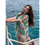 FCSE61011001 Chiffon Beach Sun Protection Clothing Women's Summer Swimsuit Outerwear Bikini Top Tassel Pullover