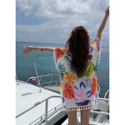 FCSE61011001 Chiffon Beach Sun Protection Clothing Women's Summer Swimsuit Outerwear Bikini Top Tassel Pullover