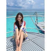 FCSE61011001 Chiffon Beach Sun Protection Clothing Women's Summer Swimsuit Outerwear Bikini Top Tassel Pullover