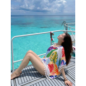 FCSE61011001 Chiffon Beach Sun Protection Clothing Women's Summer Swimsuit Outerwear Bikini Top Tassel Pullover