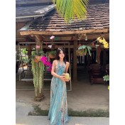 FCSE61012002 Vintage Bohemian Halter Neck Halter Dress Feminine Backless Seaside Resort Maxi Dress
