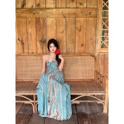 FCSE61012002 Vintage Bohemian Halter Neck Halter Dress Feminine Backless Seaside Resort Maxi Dress