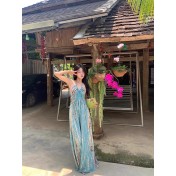 FCSE61012002 Vintage Bohemian Halter Neck Halter Dress Feminine Backless Seaside Resort Maxi Dress