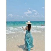 FCSE61012002 Vintage Bohemian Halter Neck Halter Dress Feminine Backless Seaside Resort Maxi Dress