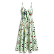 FCSE61013001 Fresh and sweet V-neck bow-tie suspender dress with floral print.