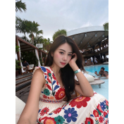 FCSE61014001 V-neck printed summer new style slim waist long dress