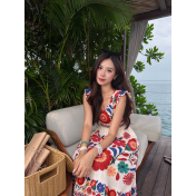 FCSE61014001 V-neck printed summer new style slim waist long dress
