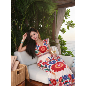 FCSE61014001 V-neck printed summer new style slim waist long dress