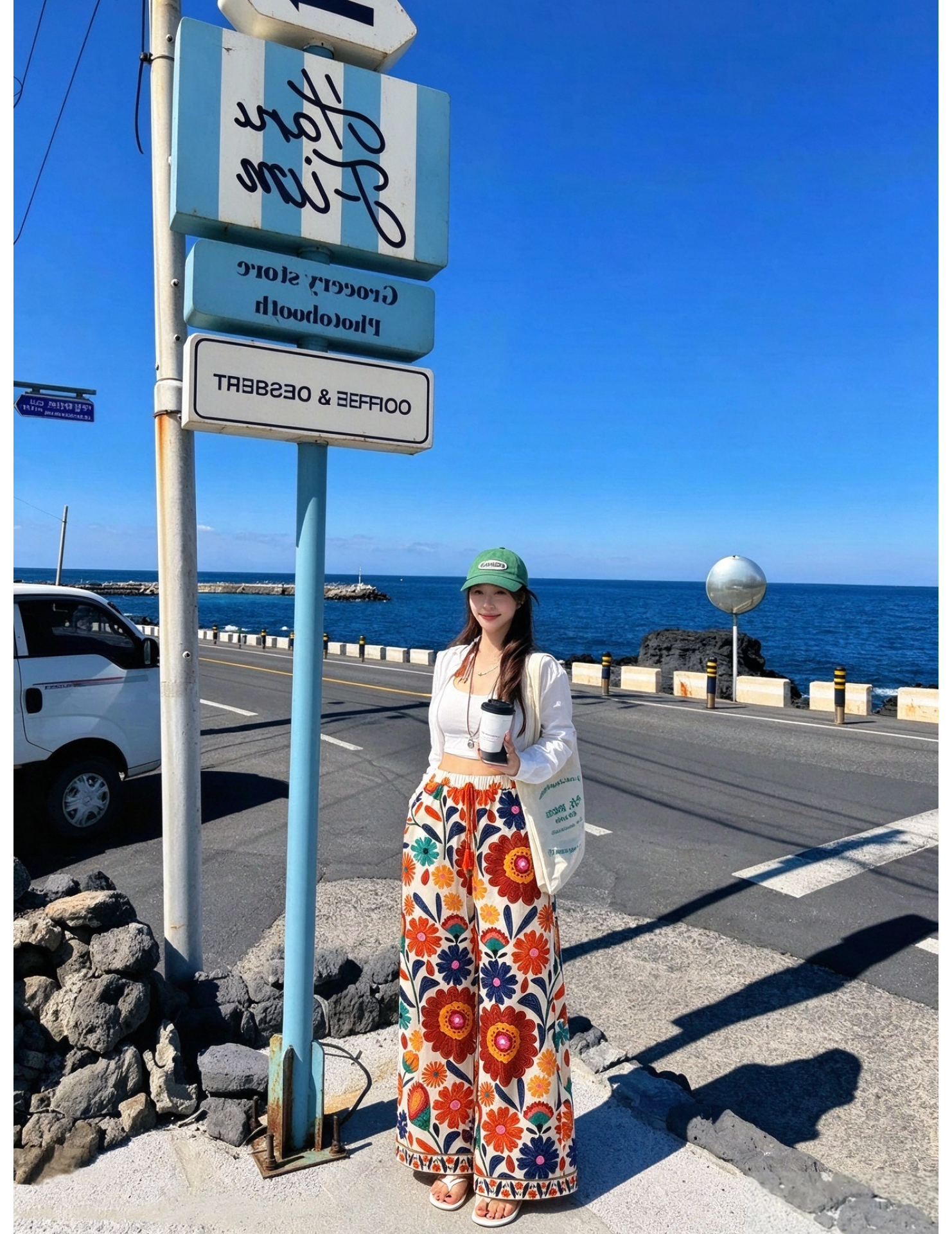 FCSE61014002 High-waisted wide-leg women's printed floral loose casual trousers