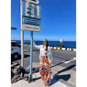 FCSE61014002 High-waisted wide-leg women's printed floral loose casual trousers