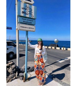 FCSE61014002 High-waisted wide-leg women's printed floral loose casual trousers