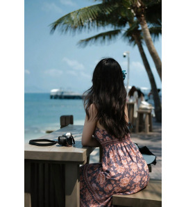FCSE61014003 Printed High-Waisted French-Style Full Skirt Vacation Style