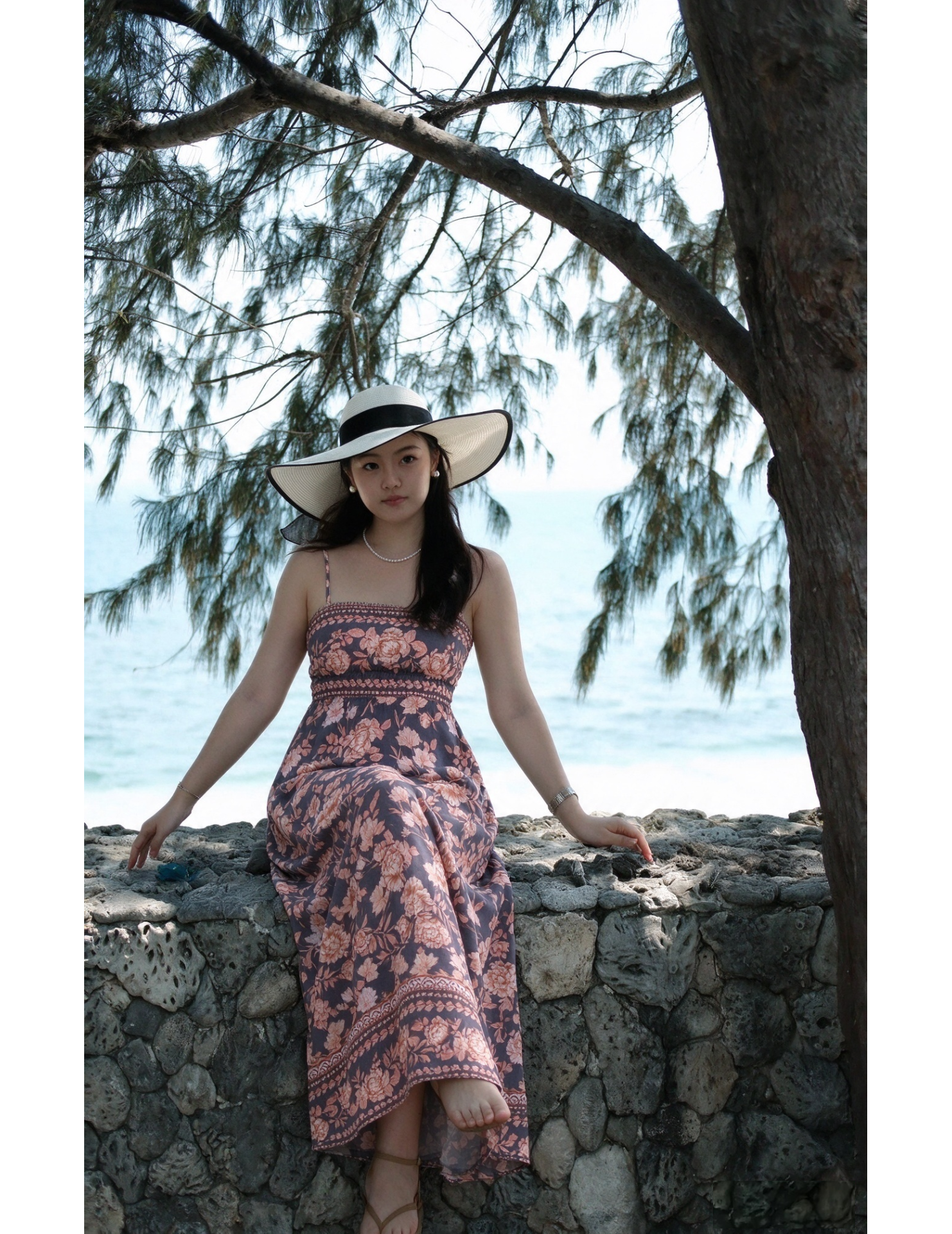 FCSE61014003 Printed High-Waisted French-Style Full Skirt Vacation Style