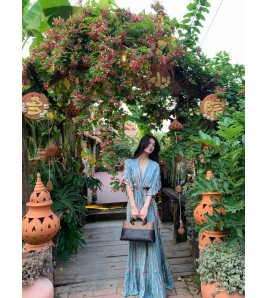 FCSE61022002 Bohemian New Exotic Vintage Waist Seaside Vacation Super Fairy Large Swing Dress