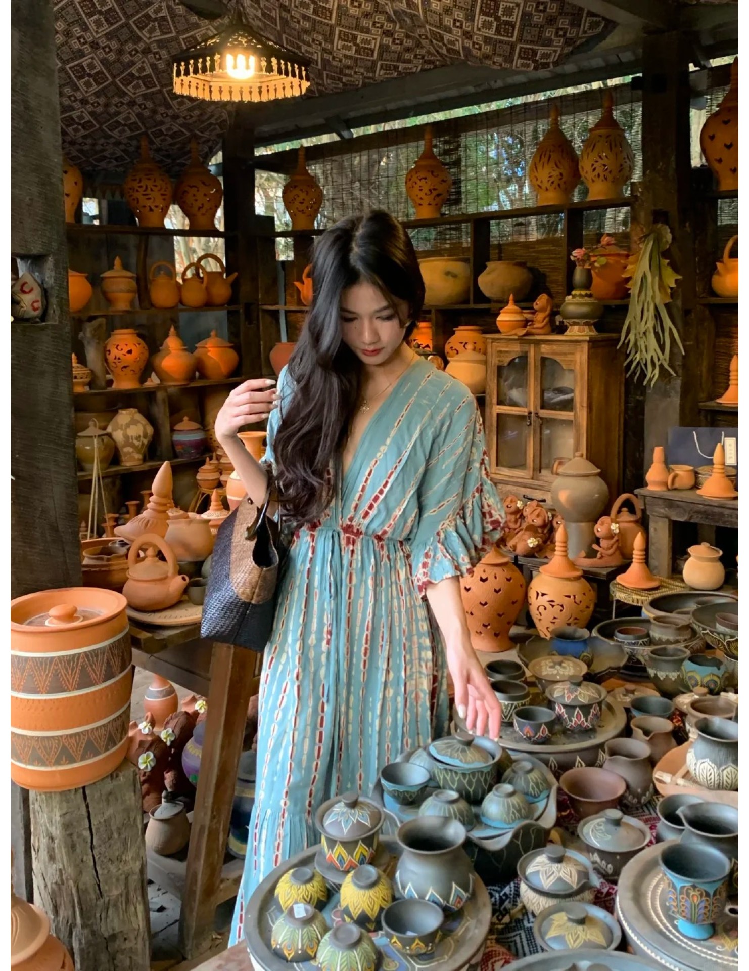 FCSE61022002 Bohemian New Exotic Vintage Waist Seaside Vacation Super Fairy Large Swing Dress