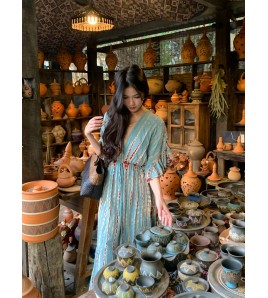 FCSE61022002 Bohemian New Exotic Vintage Waist Seaside Vacation Super Fairy Large Swing Dress