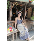 FCSE61022003 Casual High Waist Backless Suspender Long Dress Ethnic Style Seaside Vacation Dress