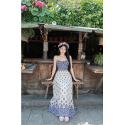 FCSE61022003 Casual High Waist Backless Suspender Long Dress Ethnic Style Seaside Vacation Dress