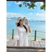 FCSE61026002 Solid Color Cotton Loose White Lace Dress for Commute/Resort Style