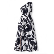 FCSE61027001 Printed Off-Shoulder Slit Women's Dress, Elegant Long Dress for Vacation Style