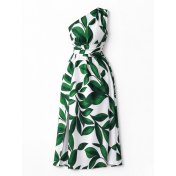 FCSE61027001 Printed Off-Shoulder Slit Women's Dress, Elegant Long Dress for Vacation Style