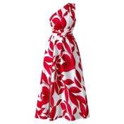 FCSE61027001 Printed Off-Shoulder Slit Women's Dress, Elegant Long Dress for Vacation Style