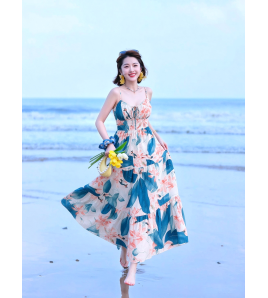 FCSE61027002 Fashionable and elegant floral print halter dress