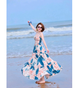 FCSE61027002 Fashionable and elegant floral print halter dress