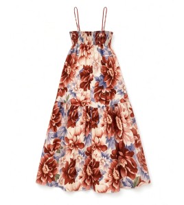 FCSE61027003 Casual Resort Style Printed Slim Fit Backless Spaghetti Strap Long Dress
