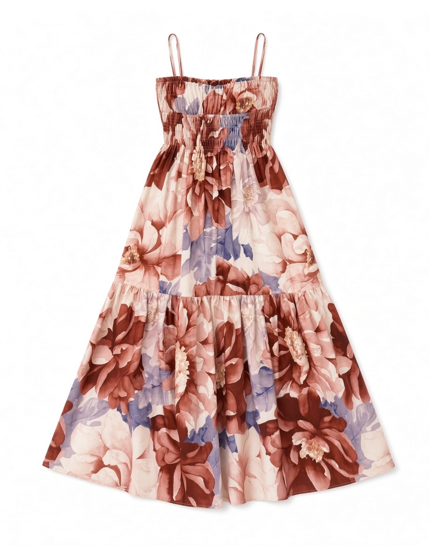 FCSE61027003 Casual Resort Style Printed Slim Fit Backless Spaghetti Strap Long Dress