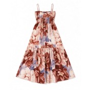 FCSE61027003 Casual Resort Style Printed Slim Fit Backless Spaghetti Strap Long Dress