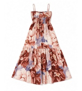 FCSE61027003 Casual Resort Style Printed Slim Fit Backless Spaghetti Strap Long Dress