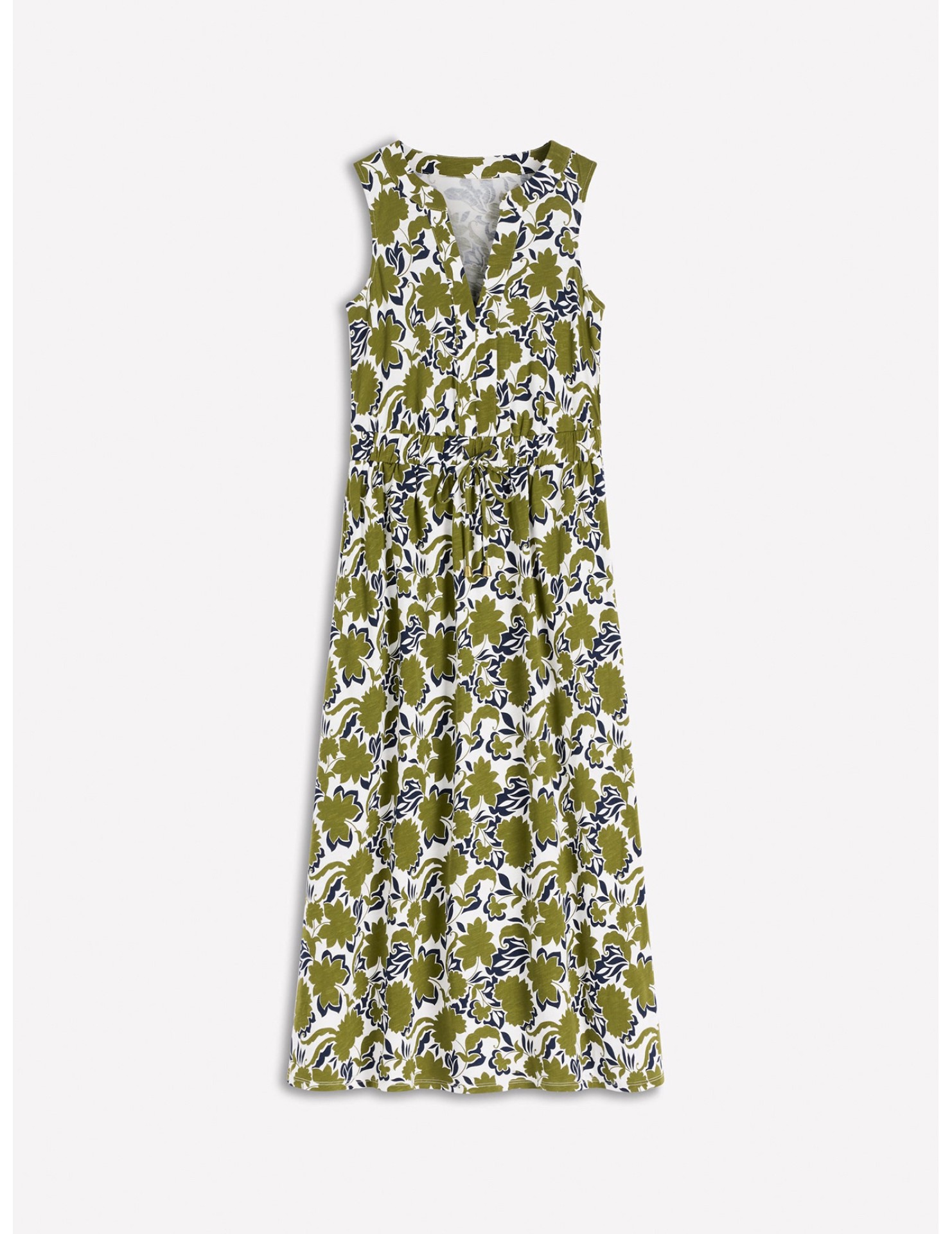 FCSE61027005 Casual Style Elegant Printed Drawstring Sleeveless Long Dress
