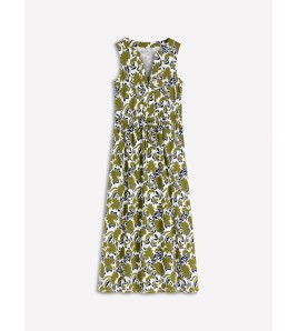 FCSE61027005 Casual Style Elegant Printed Drawstring Sleeveless Long Dress