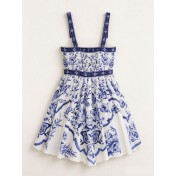 FCSE61027006 Casual Vacation Style Printed Spaghetti Strap Fit Short Dress