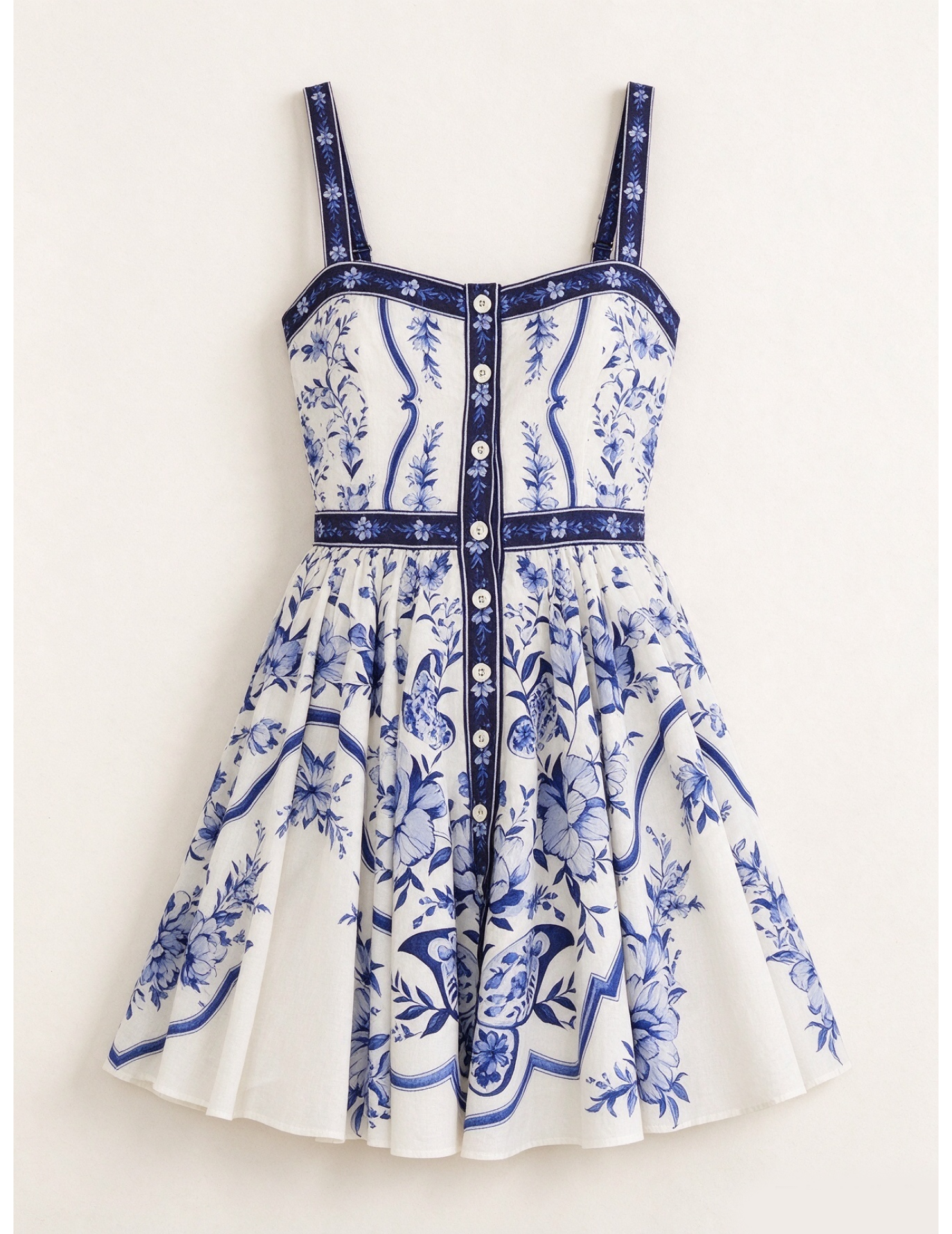 FCSE61027006 Casual Vacation Style Printed Spaghetti Strap Fit Short Dress