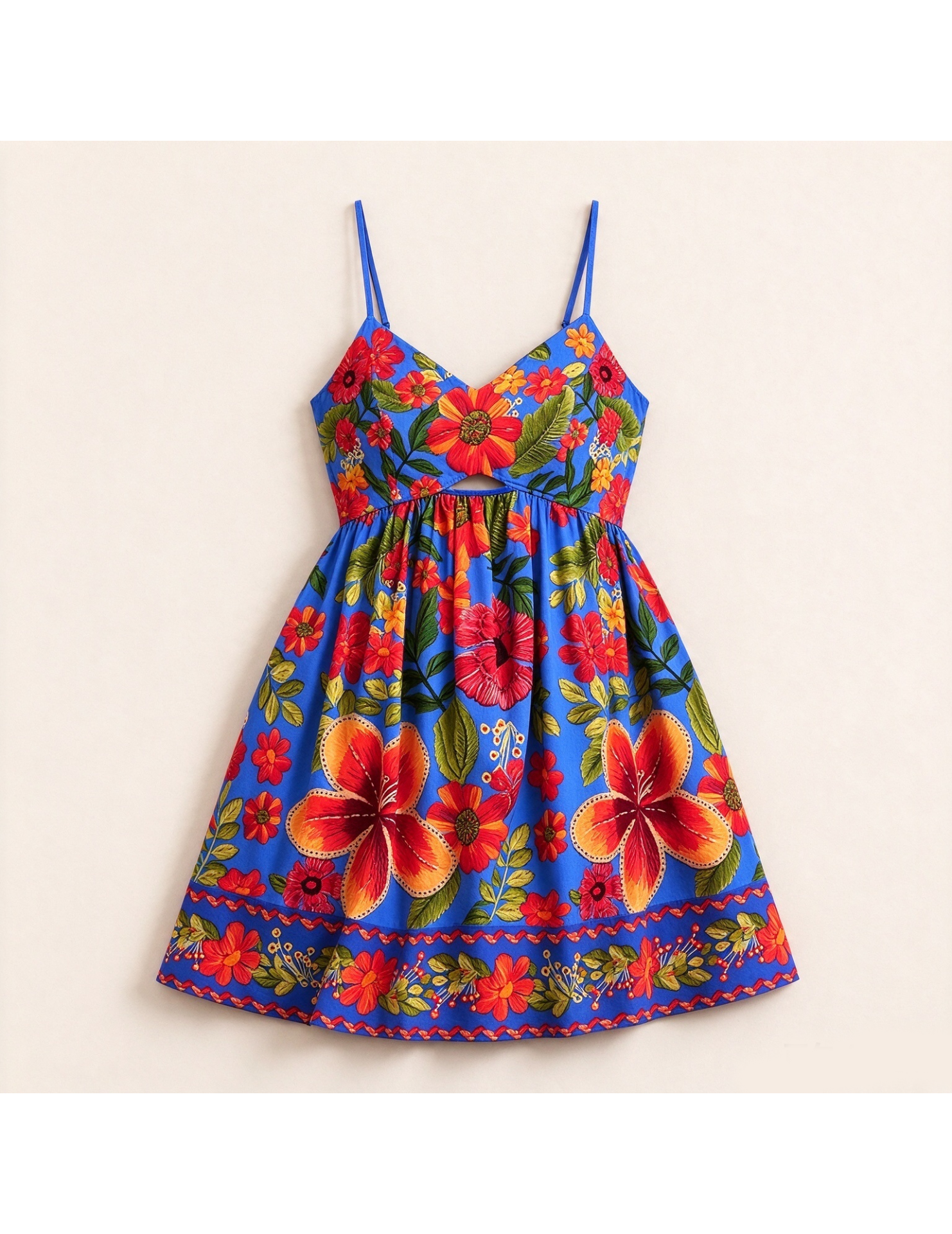 FCSE61028002 Sleeveless High-Waisted Floral Print Full-Sleeve Spaghetti Strap Dress