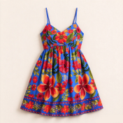 FCSE61028002 Sleeveless High-Waisted Floral Print Full-Sleeve Spaghetti Strap Dress