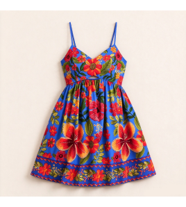 FCSE61028002 Sleeveless High-Waisted Floral Print Full-Sleeve Spaghetti Strap Dress