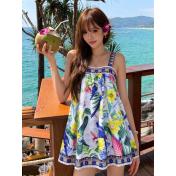 FCSE61028003 Lace off-the-shoulder tie-dyed print seaside proof beach dress