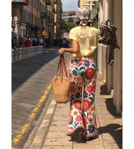 FCSE61029001 High-waisted wide-leg women's printed floral loose casual trousers