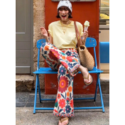 FCSE61029001 High-waisted wide-leg women's printed floral loose casual trousers