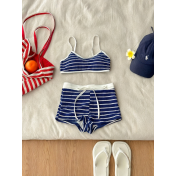 HSPN61016001 Blue striped island style Korean minimalist versatile flattering two-piece blue striped shorts swimsuit